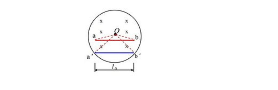 在圆柱形空间内有一磁感应强度为B的均匀磁场，如图所示，B的大小以速率变化。有一长度为 的金属棒先后放