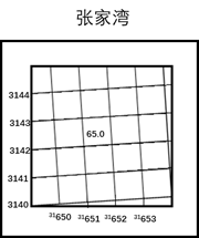 下图为一幅小比例尺地形图部分注记，图廓为经纬线，图内格网为公里格网，3140-4为纵坐标，21650