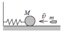 【单选题】一质量为  的弹簧振子，水平放置且静止在平衡位置，如图所示。一质量为  的子弹以水平速度 
