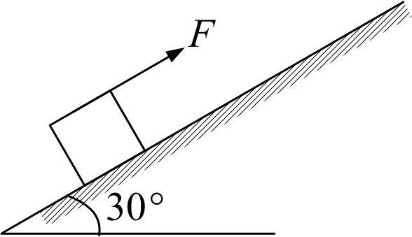 如图所示均质正方形重为P，置于         角的斜面上，摩擦因数         ，开始时在拉力