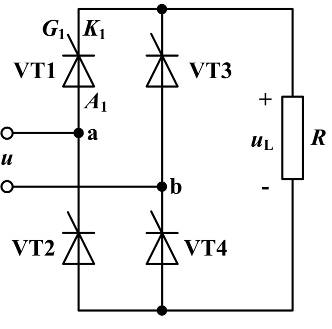 如图所示的单相全控桥式整流电路，四个桥臂上采用了四个（）？ 