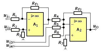 [图] 如图示电路中，R1=R2=2kΩ、R3=Rf1=Rf2=10kΩ，R4= R5... 如图示