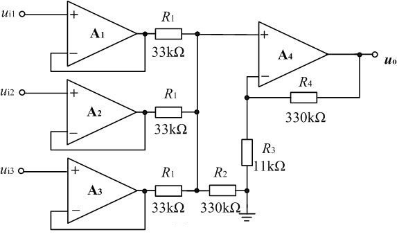 运放电路应用题（6分） 电路如下图所示，其中运放都为理想器件，试求输出信号与输入信号关系式，并说明电