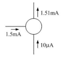 已经晶体三极管的电流大小和方向如下图所示，判断晶体管的类型和CE组态电流增益。 