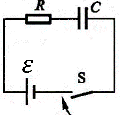 如图，电源电动势，，，则开关接通的瞬间，电容器极板间的位移电流为 