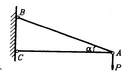 图示钢桁架中各杆的横截面及材料相同，在节点A承受竖直向下的集中力P。若仅P力的方向改为向上，其它条件