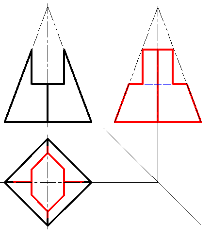 试判断四棱锥被切割后的正确投影。