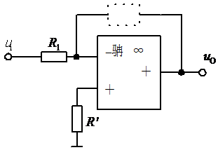运算放大器电路如图所示。欲构成反相比例运算电路，则虚线框内应连接 （)。 