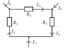 如图所示电路中，已知I1=11mA，I4=12mA，I5=6mA。则I6为 mA。 