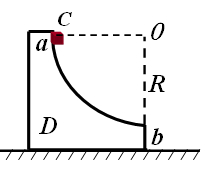 如图所示，质量为M半径为R的圆弧形槽D置于光滑水平面上。开始时质量为m的物体C与弧形槽D均静止，物体