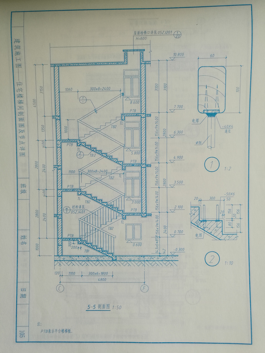 建筑施工图:住宅楼梯间平面详图 2.