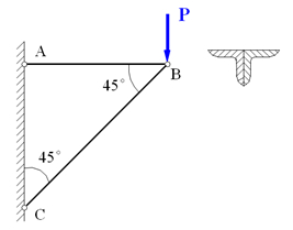 图示三角形托架,其杆AB是由两根等边角钢组成。已知P=75kN, [σ]=160MPa, 试选择等边