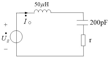 如图5.1所示电路，已知=100mV，电阻r=10则谐振时电流等于 图5.1