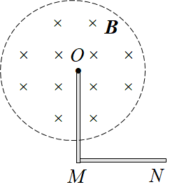 如图所示，在圆柱形空间有均匀磁场，其磁感应强度B的大小随时间匀速率变化。过圆柱中轴线放置一直角形导线