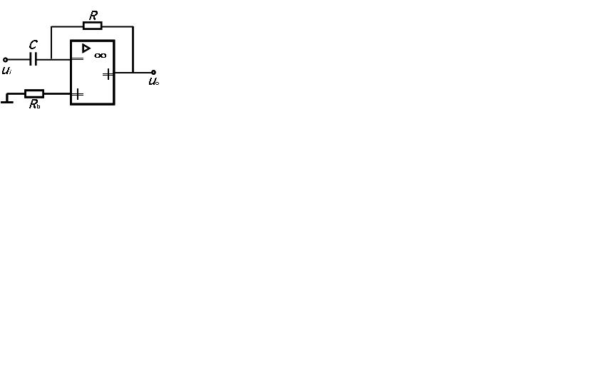 右上图中电路，R＝Rb=10kΩ，C=0.1μF，ui=3sin1000t V，则uo=（)。 