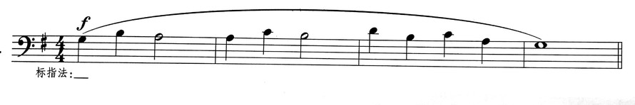 请为下列乐谱设计合理指法，填写第一个音符正确指法 