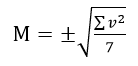 设用某台经纬仪观测一个水平角度3个测回，用观测值的改正数v计算其算术平均值的中误差M，其计算公式是（