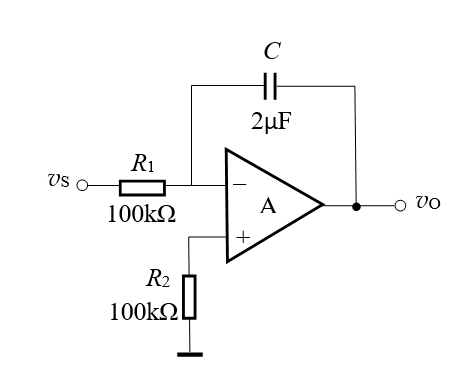 【填空题】积分电路如下图所示，设集成运放是理想的，其他电路参数如图中所示。已知初始状态时vC（0)=