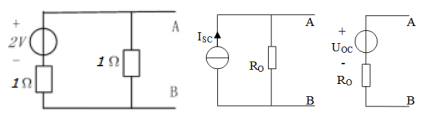 从AB端口看，下图所示三个电路互为等效，则 [图]A、Uoc=1...从AB端口看，下图所示三个电路