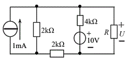 电路如图所示，已知U=3V，求R =？ 