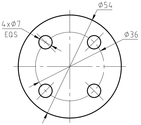 如图所示平面图形，在粗实线之间（大圆和四个小圆之间）填充剖面线，使用LIst命令查询图案填充，系统显