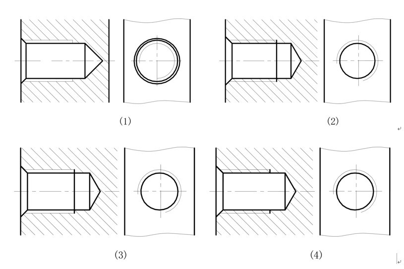 判断下列所绘制的螺纹结构视图中,那组是正确的 ().