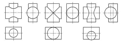 两圆柱相贯,下列哪组图是尺寸变化对相贯线的影响