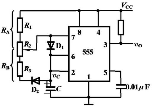 a,vcc可以通過ra,rb對電容c充電 b,電容c可