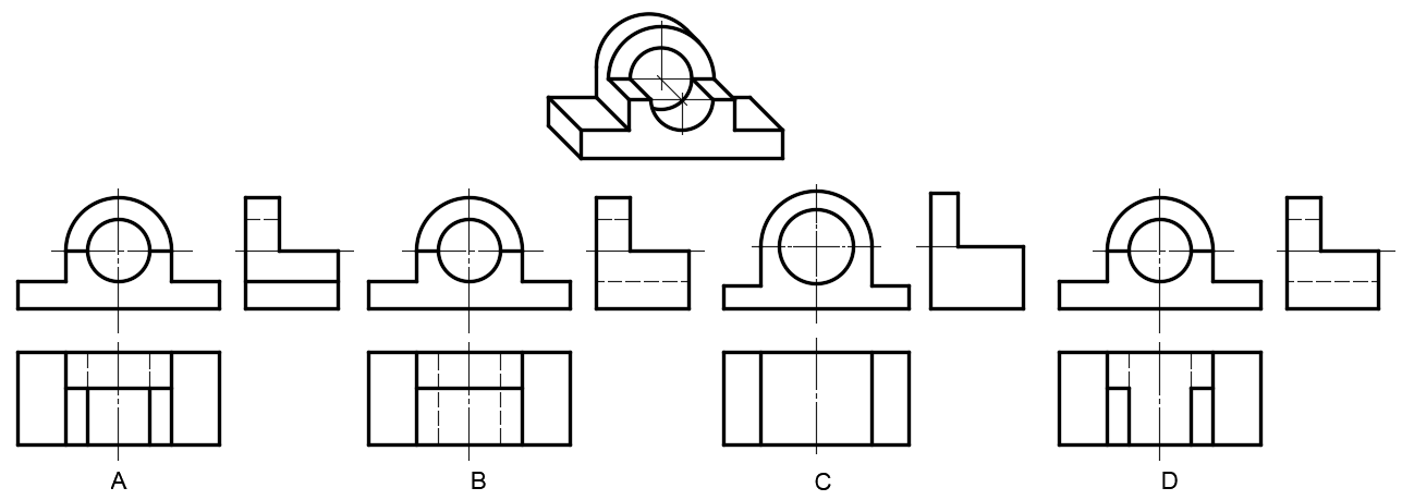 参照轴测图,选择正确的一组三视图.
