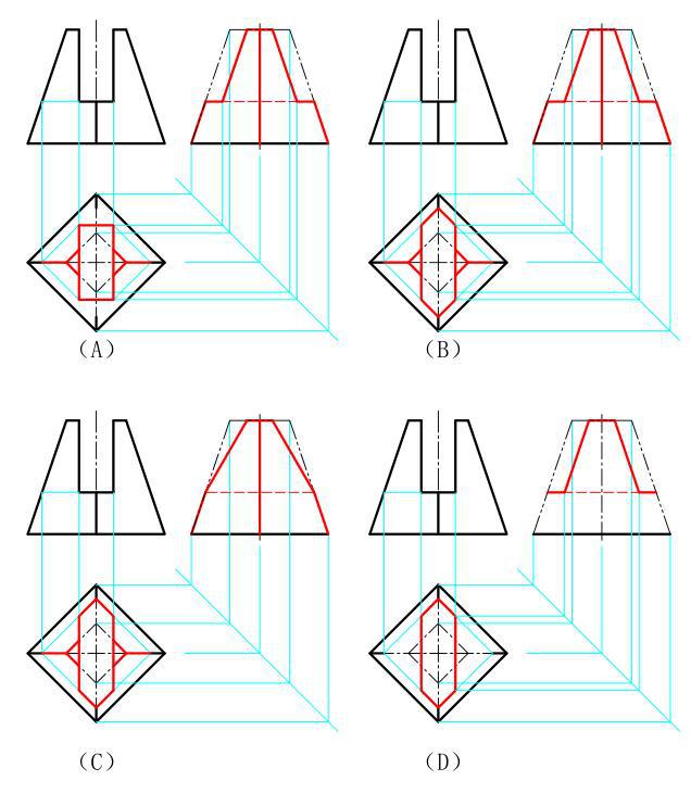 【单选题】完成圆柱被截切的三视图,下列正确的作图是() 35