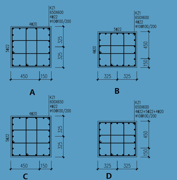 识读下面的柱表可知kz1在1947037470标高处柱段的配筋图为