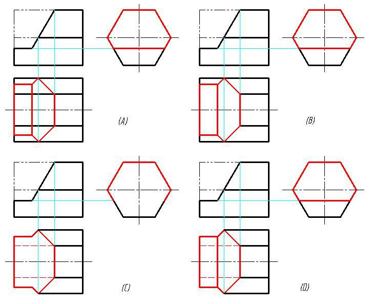 完成四棱锥被截切后的三视图下列各图中作图正确的是