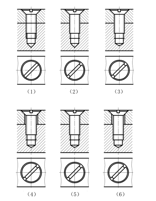 判断下列所绘制的螺钉连接的两视图中,正确的一组视图是()