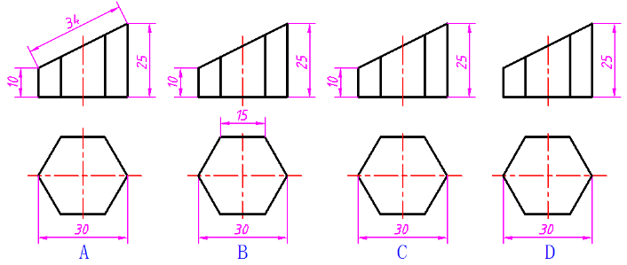 正六棱柱被截切一组正确的尺寸标注是